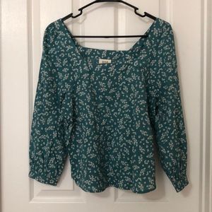 Blue and white long sleeve blouse